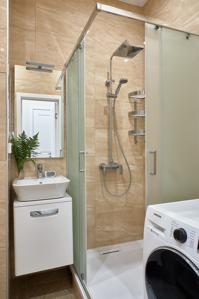 Дизайн интерьера ванной комнаты и санузла с душевой кабиной - 93 фото