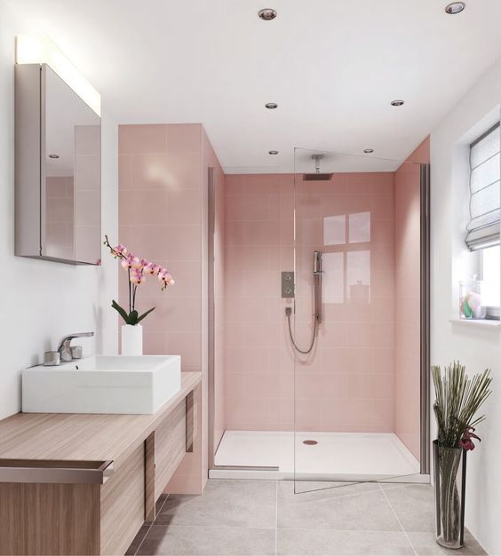 ванная розового цвета