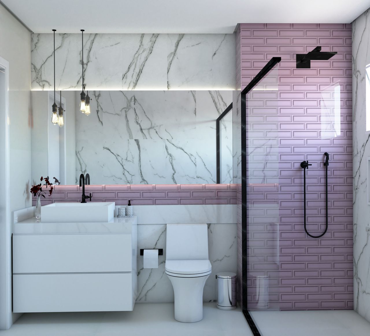 Розовые ванные комнаты (68 фото)