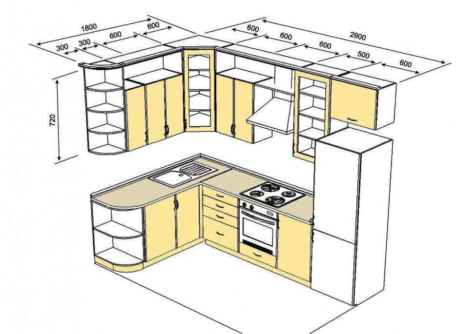 угловая кухня 3000 на 1500