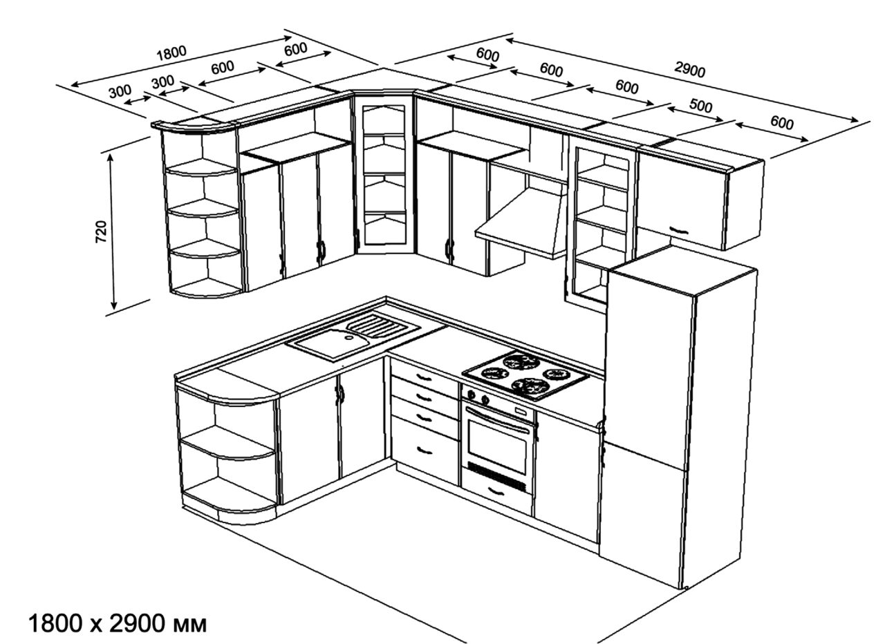 планировка кухни угловой левой
