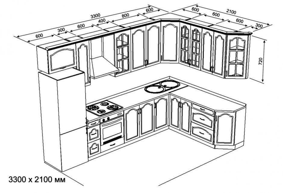 размеры угловой кухни мебель