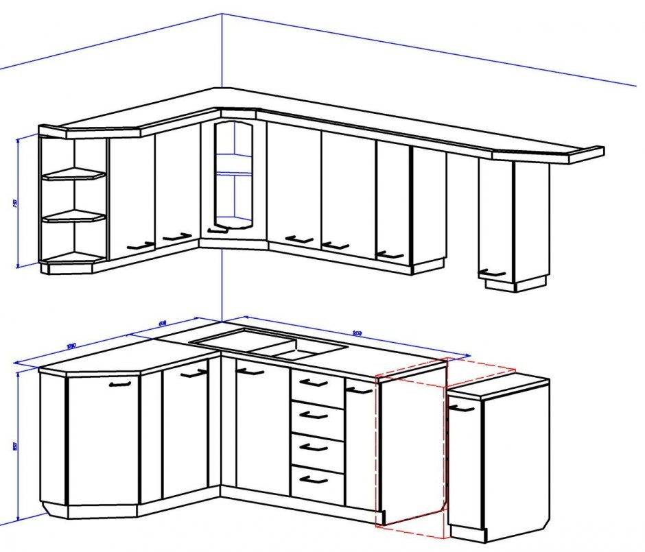 планировка кухни угловая дизайн