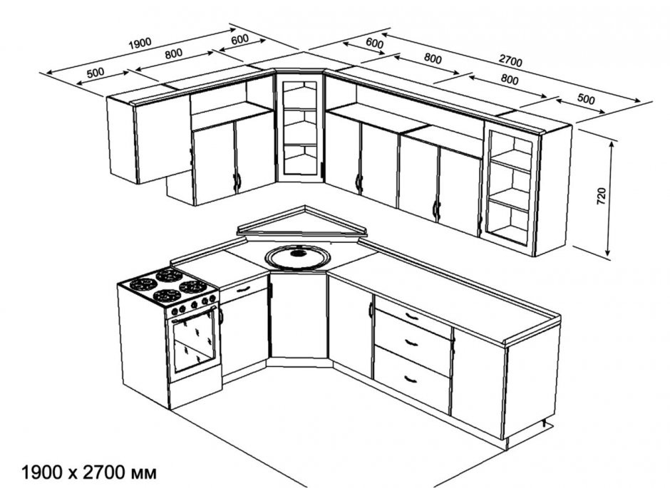 удобная планировка угловой кухни