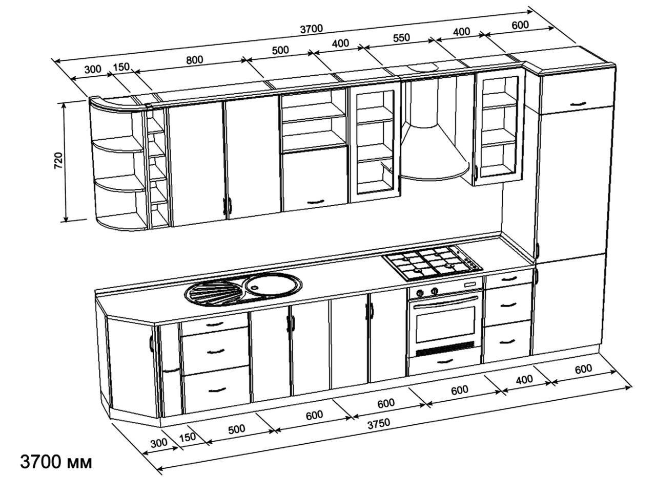 Чертеж кухни с размерами: строим мебель своими руками