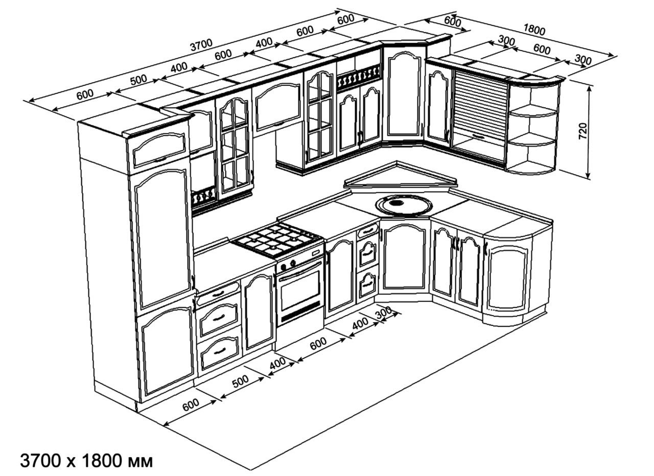 Проект угловой кухни с размерами