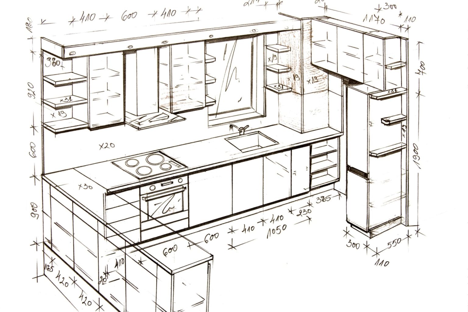 Готовые чертежи кухни, макеты, схемы с размерами - 78 фото