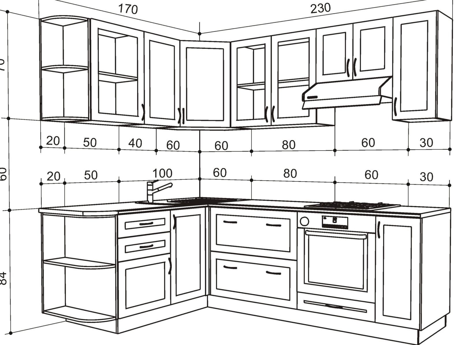 Проектирование кухонной мебели и стандартные размеры кухонных гарнитуров
