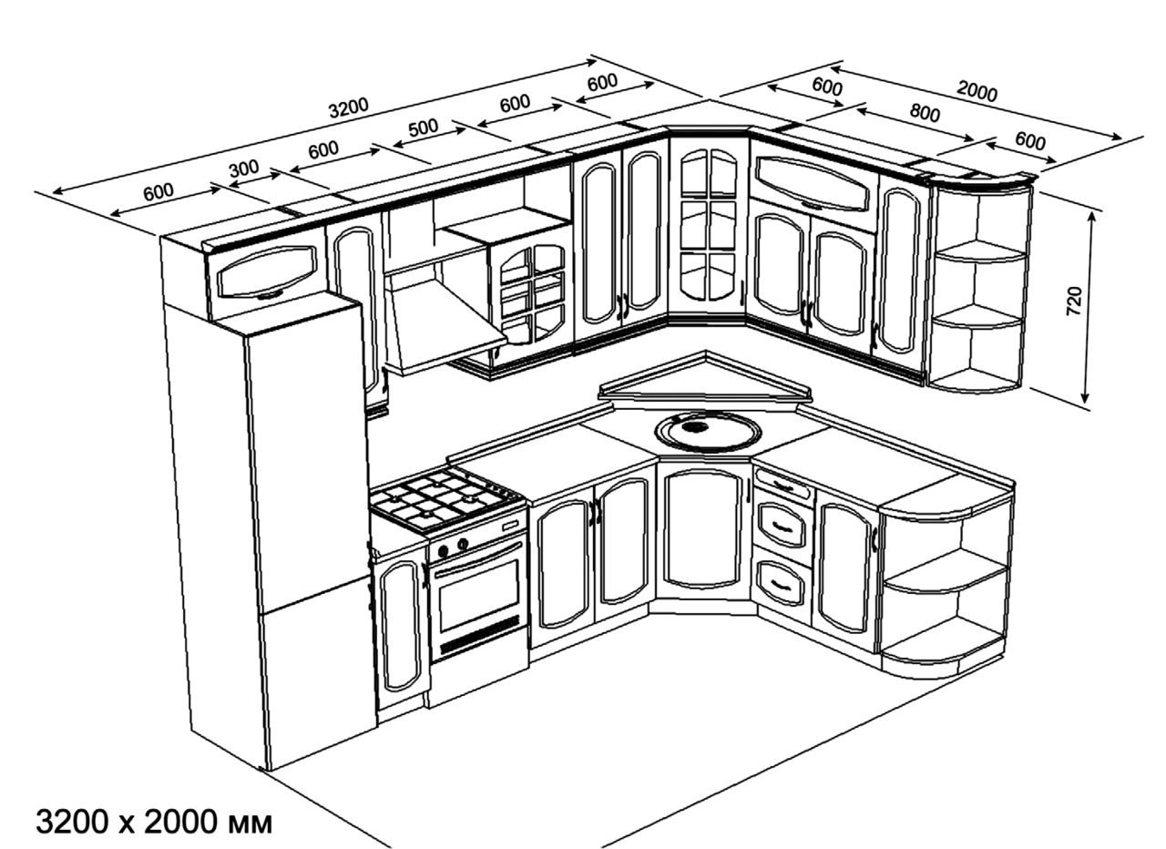 Угловые кухни дизайн проекты с размерами