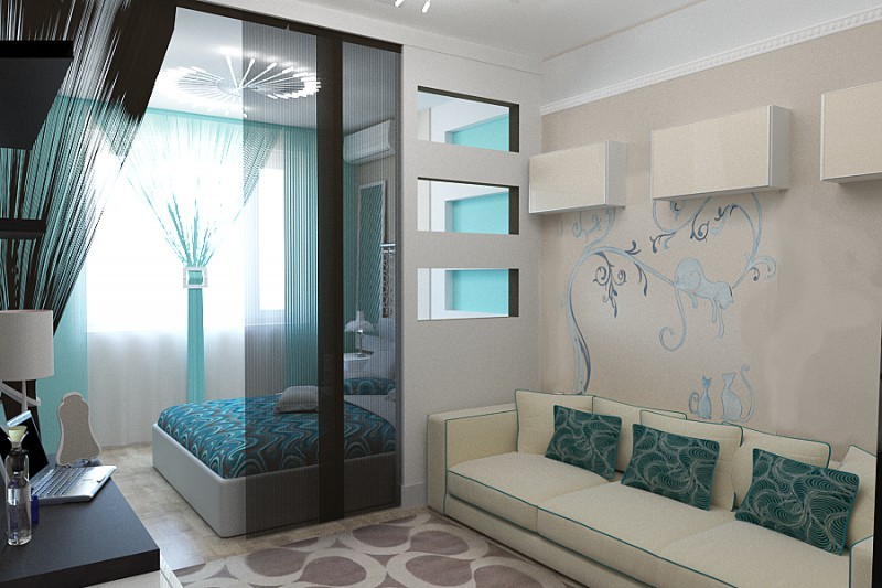 Дизайн спальни и гостиной в одной комнате. Фото интерьеров